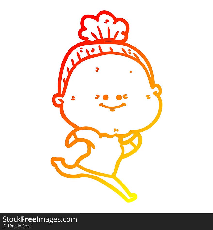 warm gradient line drawing cartoon happy old woman