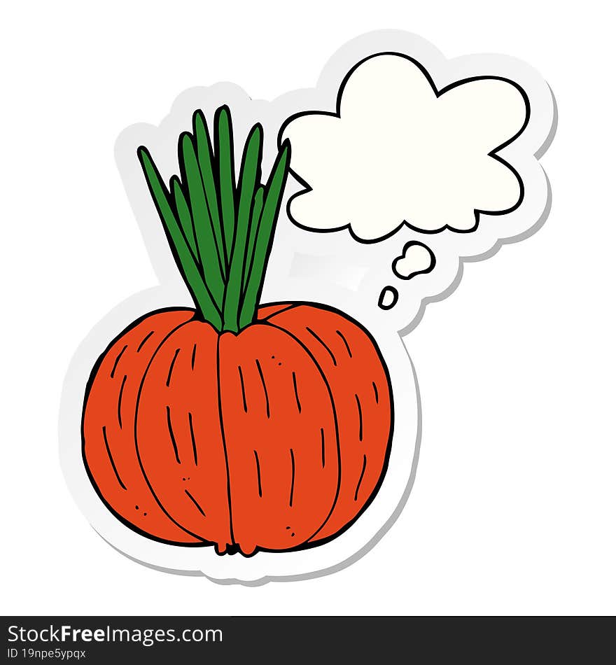 cartoon vegetable and thought bubble as a printed sticker