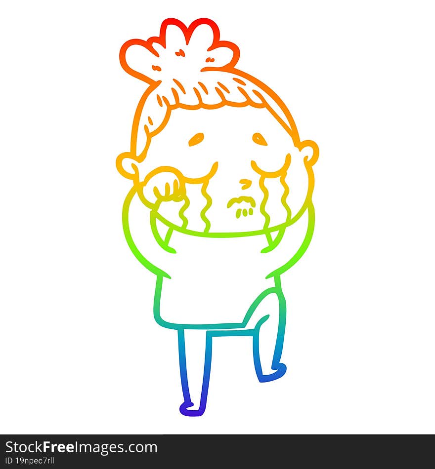 rainbow gradient line drawing of a cartoon crying woman