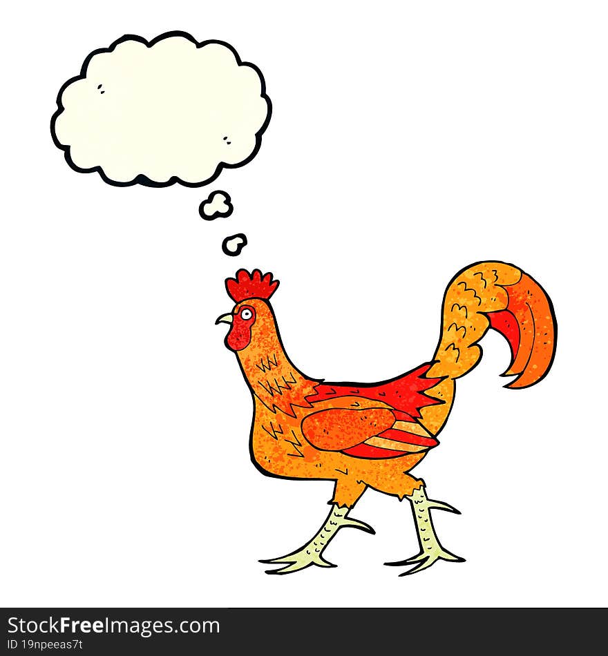 cartoon cockerel with thought bubble