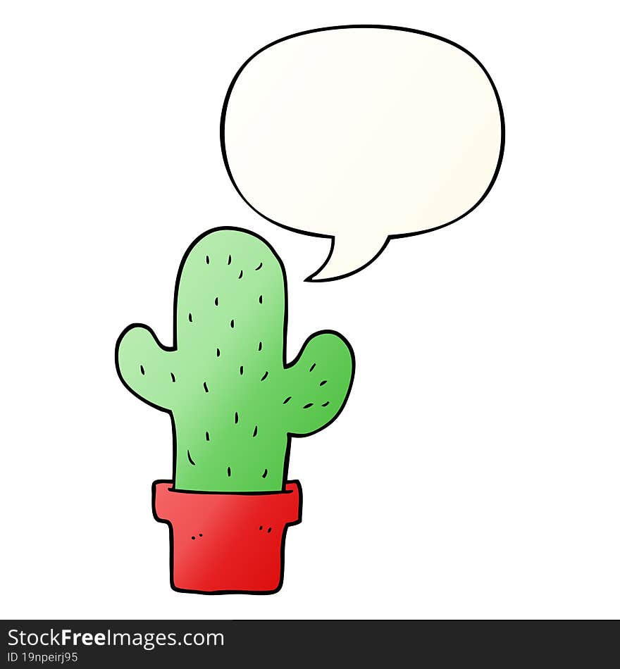 cartoon cactus and speech bubble in smooth gradient style