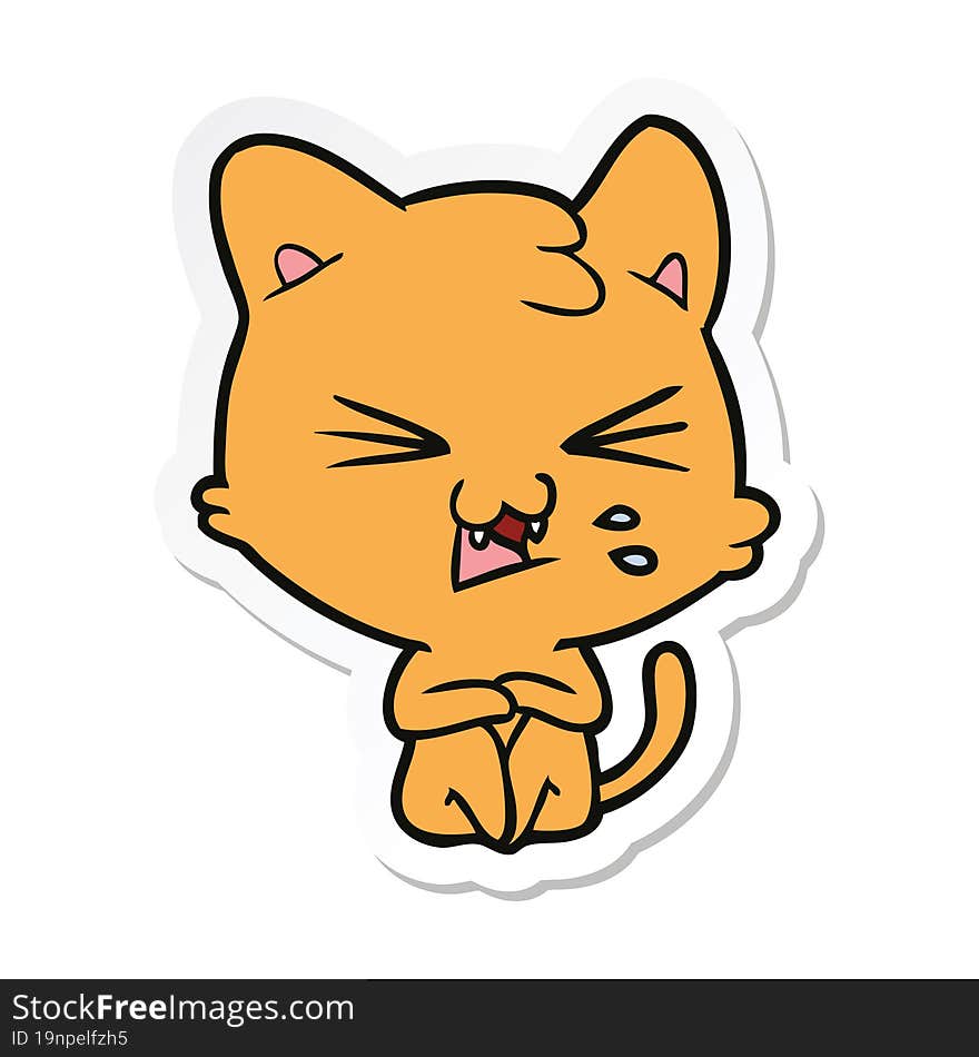 Sticker Of A Cartoon Hissing Cat