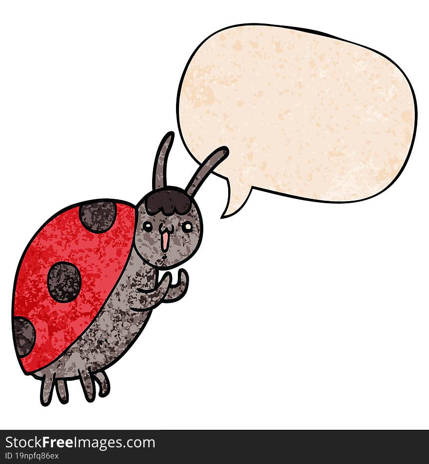 cute cartoon ladybug and speech bubble in retro texture style