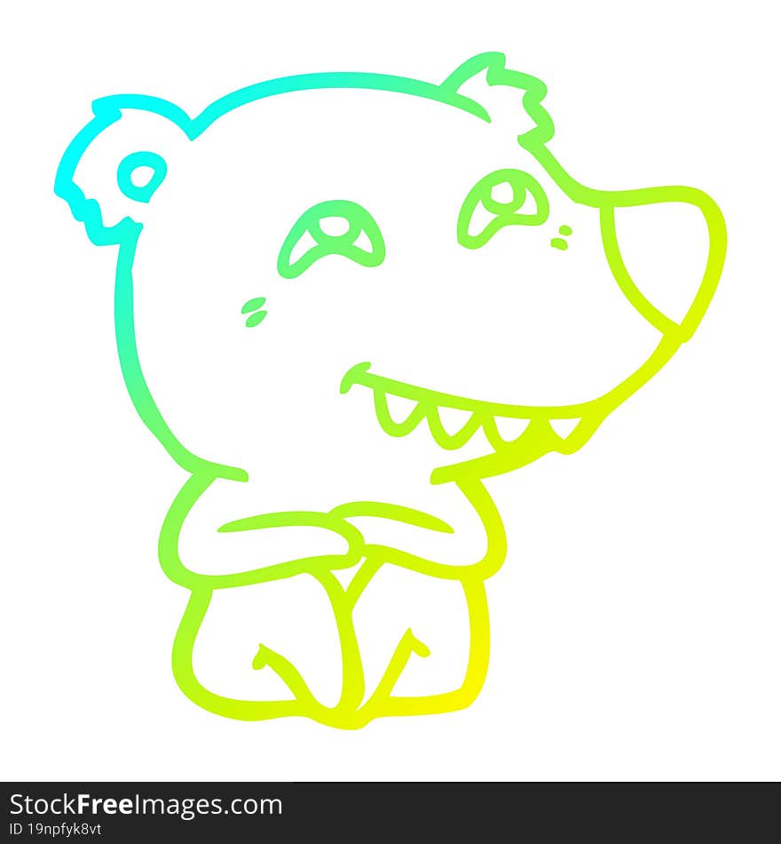 cold gradient line drawing cartoon polar bear showing teeth