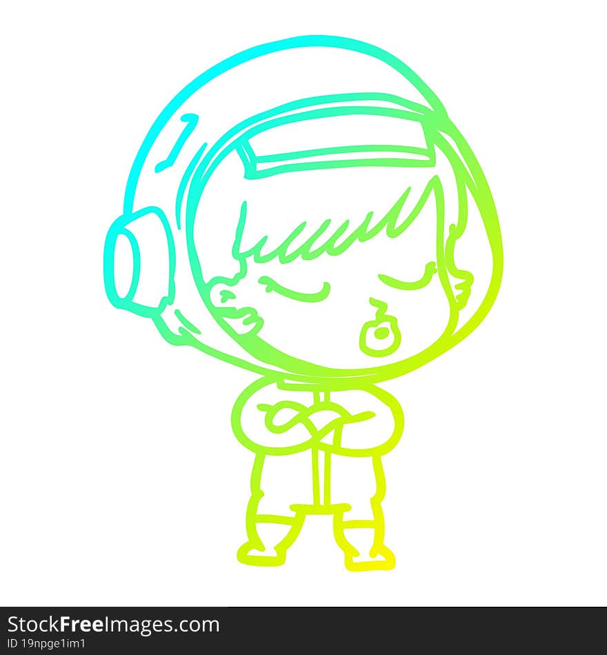 cold gradient line drawing cartoon pretty astronaut girl