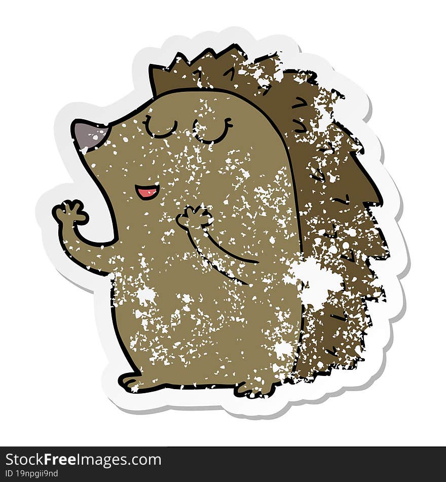 distressed sticker of a cartoon hedgehog