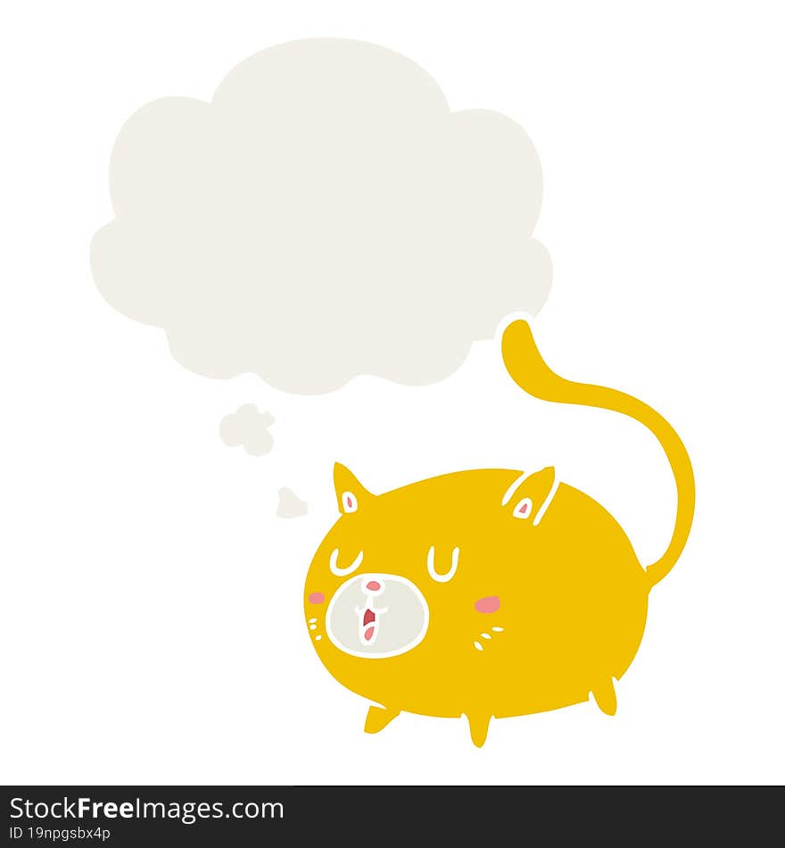 Cartoon Happy Cat And Thought Bubble In Retro Style