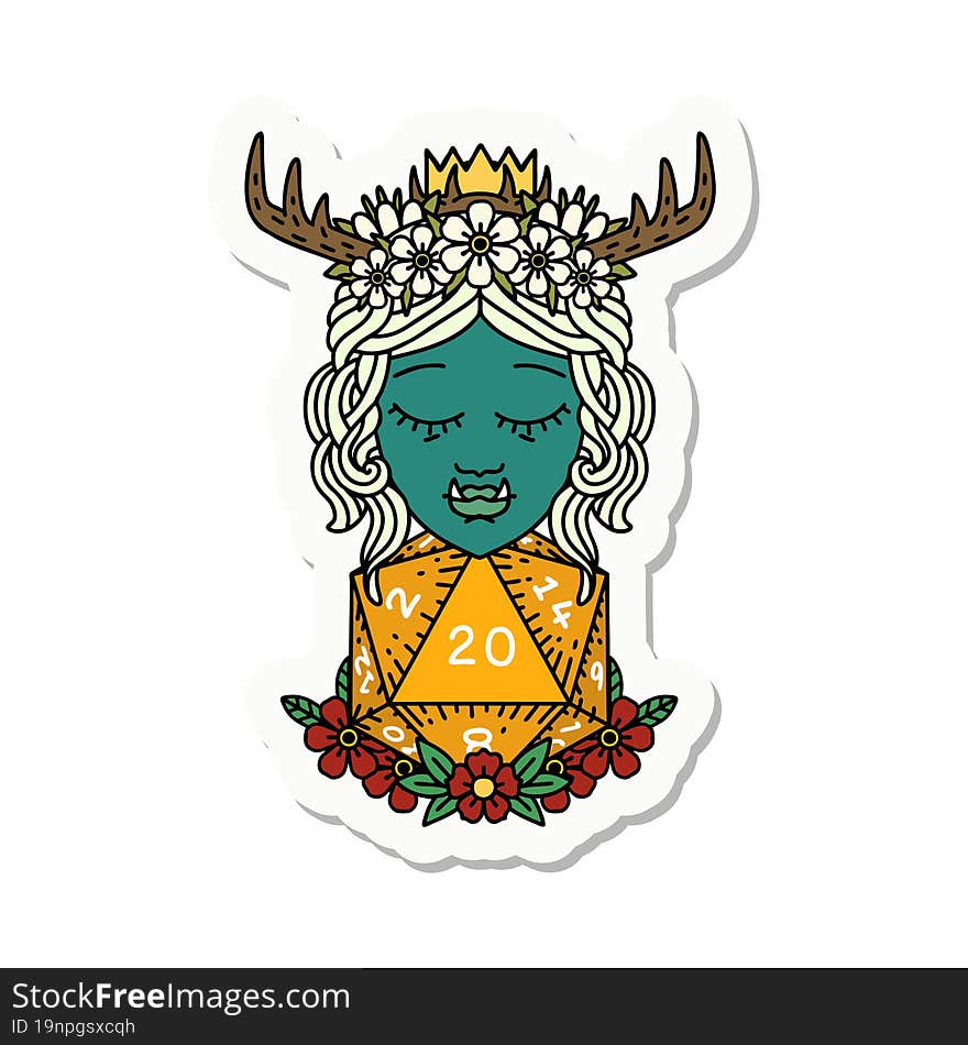 Half Orc Druid With Natural Twenty Dice Roll Sticker