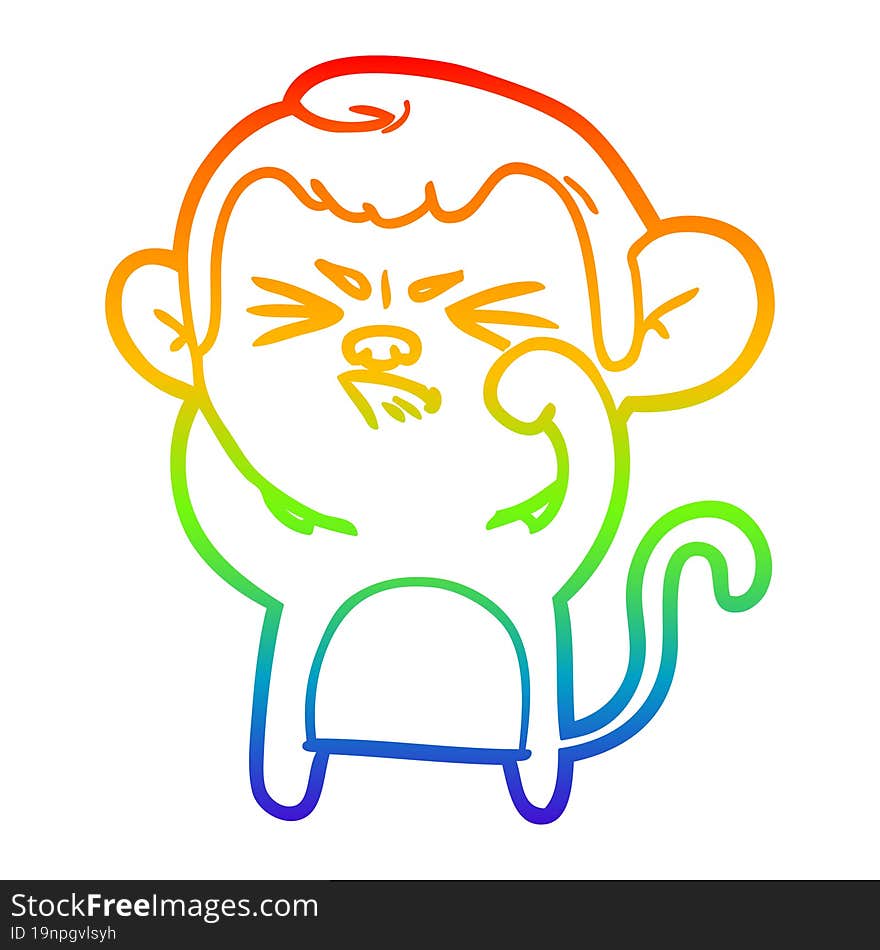 rainbow gradient line drawing cartoon angry monkey