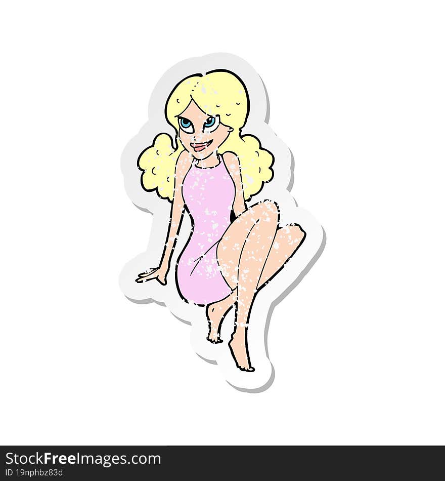 Retro Distressed Sticker Of A Cartoon Attractive Woman Posing