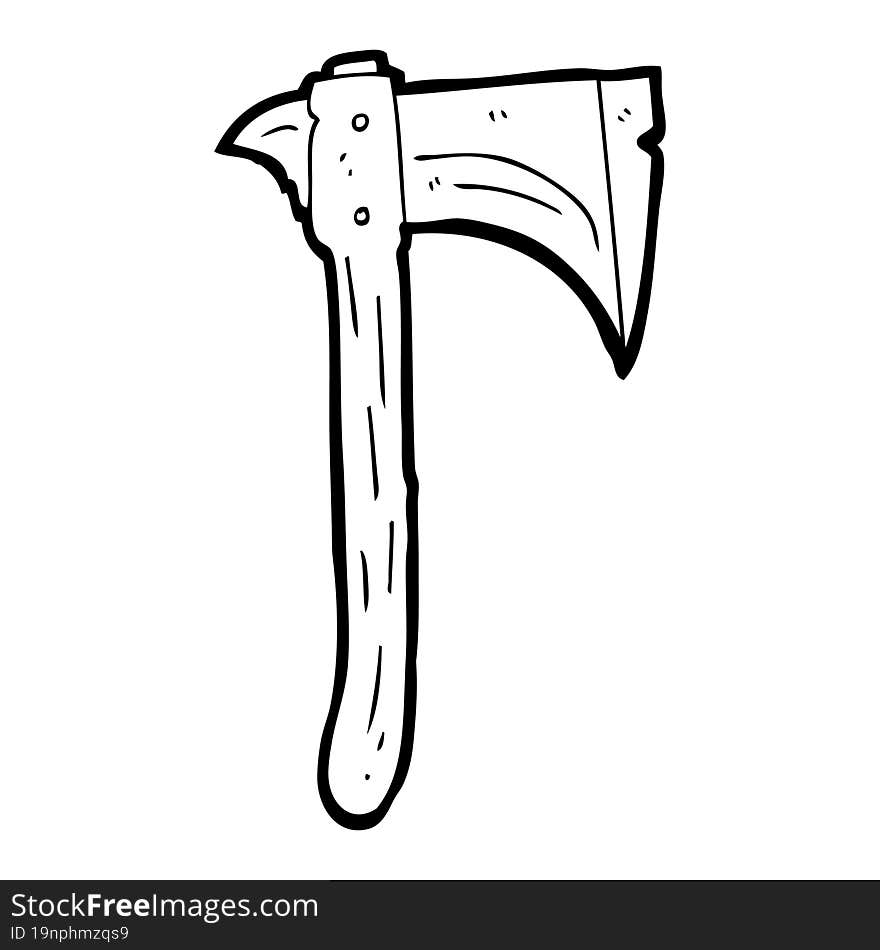 freehand drawn black and white cartoon axe