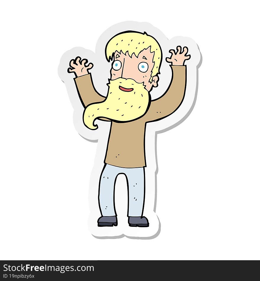 sticker of a cartoon excited man with beard