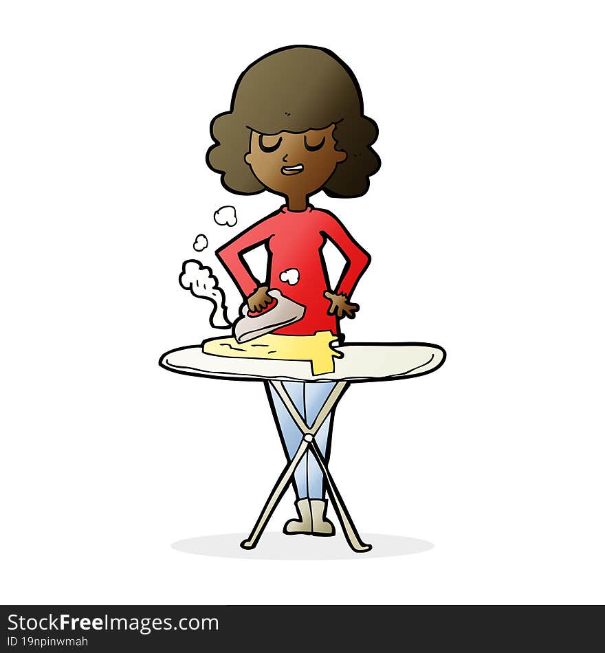 cartoon woman ironing