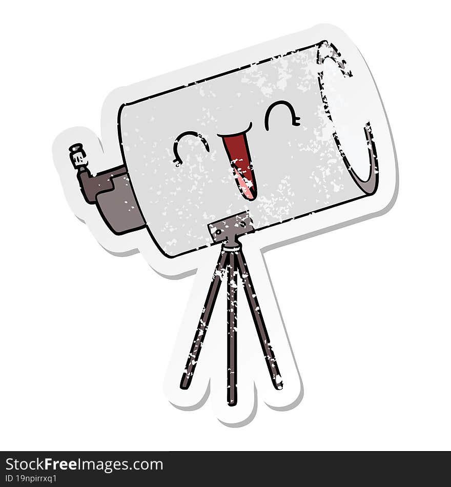 Distressed Sticker Of A Cartoon Telescope With Face