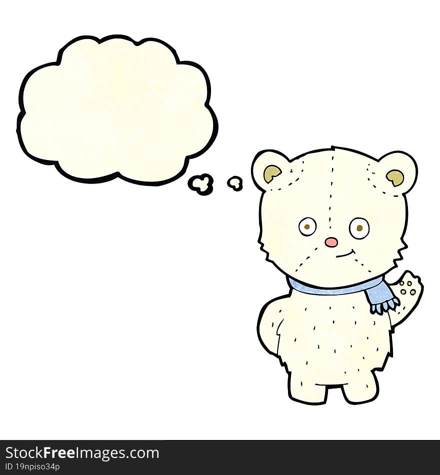 cute cartoon polar bear waving with thought bubble