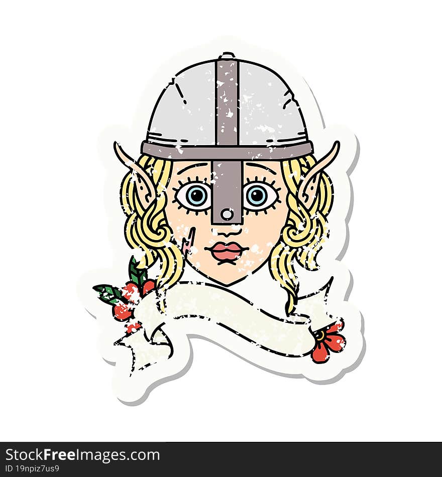 grunge sticker of a elf fighter character face. grunge sticker of a elf fighter character face