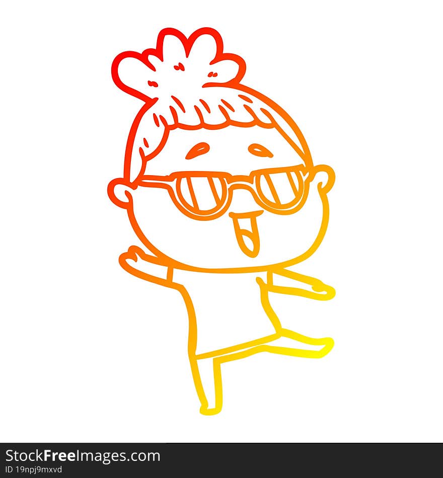 warm gradient line drawing cartoon happy woman wearing spectacles