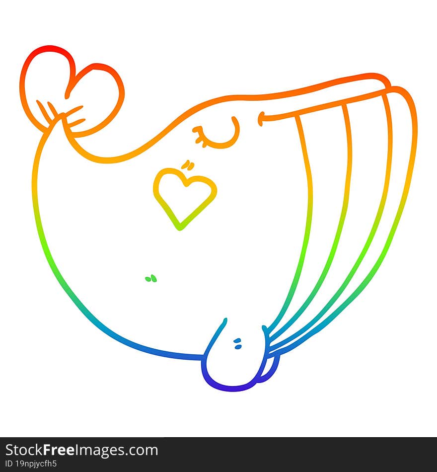 rainbow gradient line drawing cartoon whale with love heart