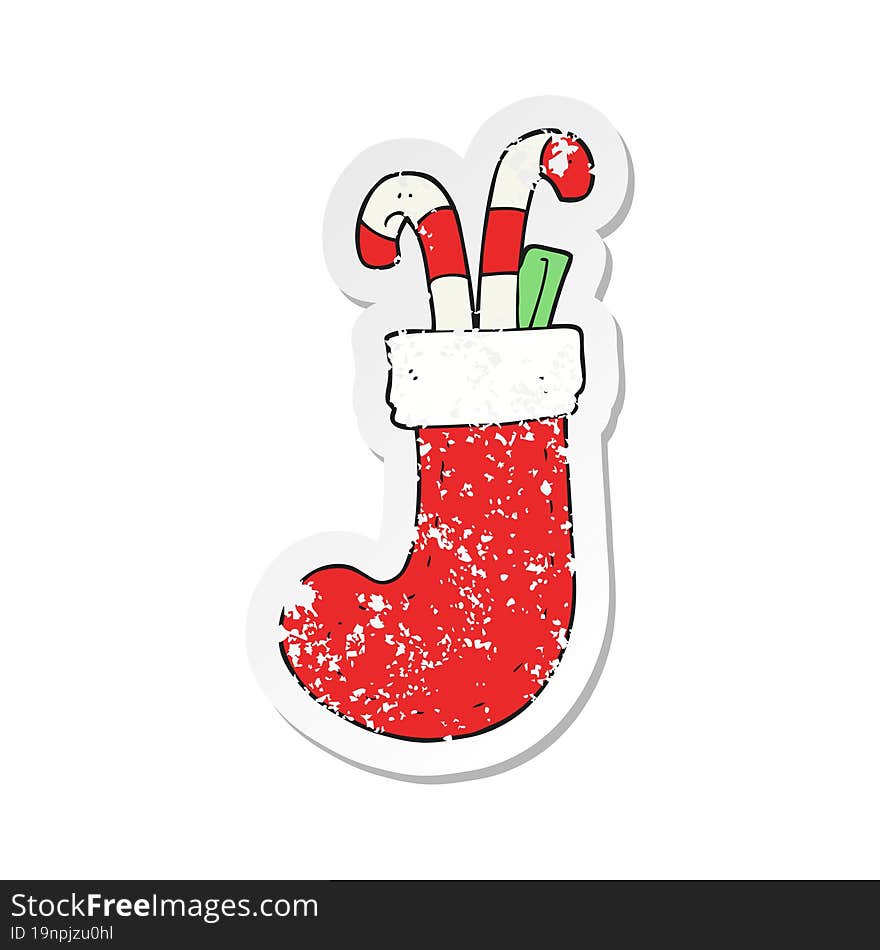 Retro Distressed Sticker Of A Cartoon Christmas Stocking