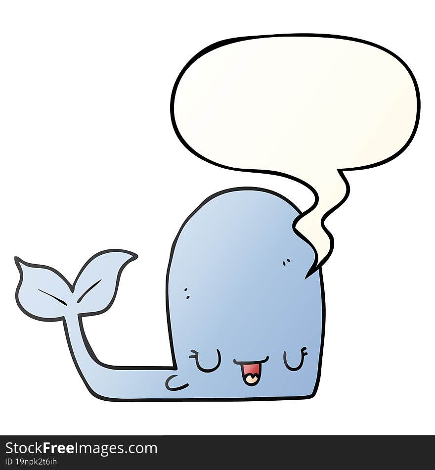 cartoon happy whale and speech bubble in smooth gradient style