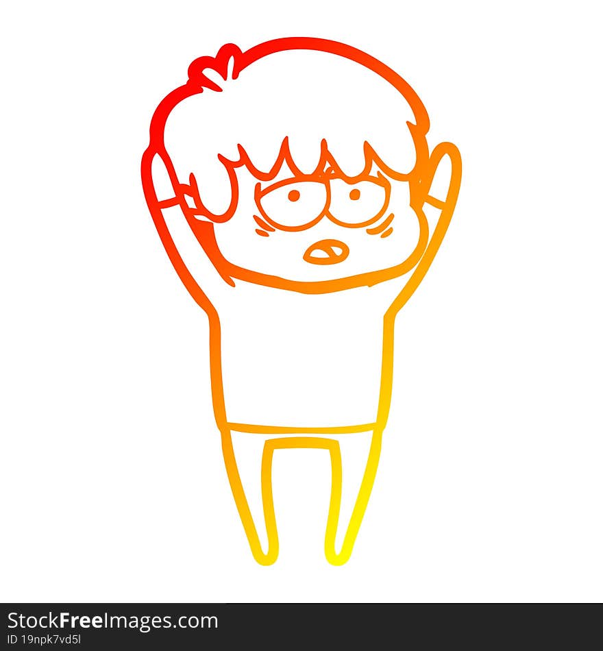 warm gradient line drawing cartoon exhausted boy