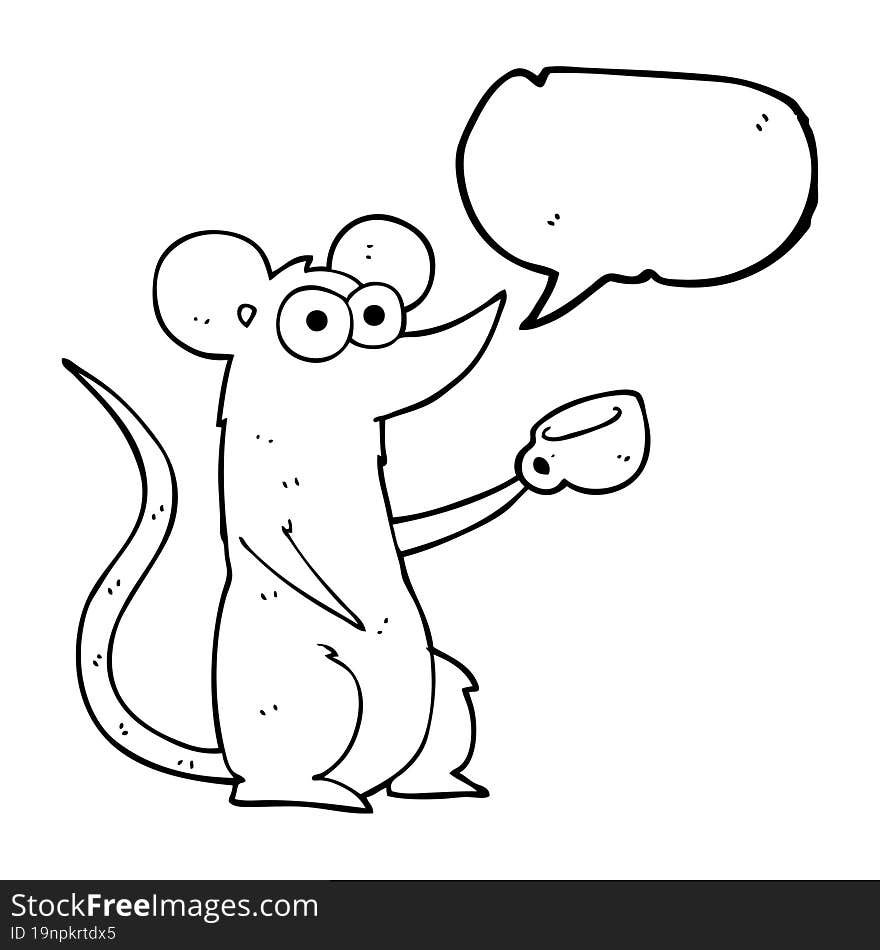 speech bubble cartoon mouse with coffee cup