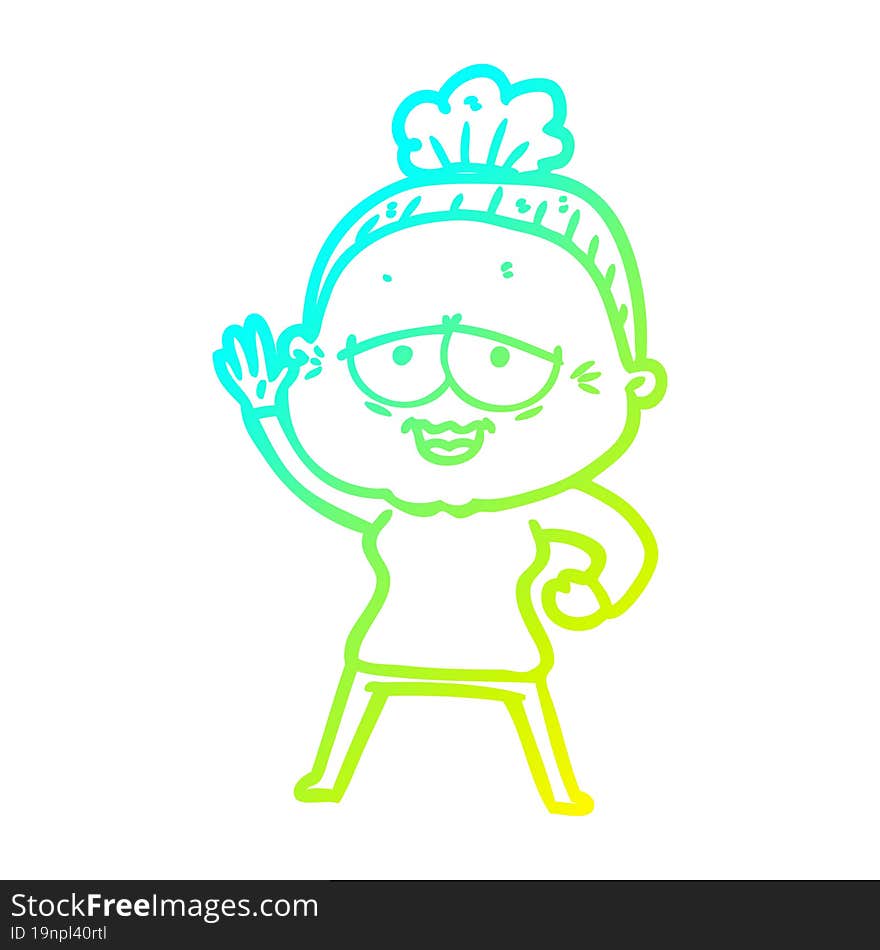 Cold Gradient Line Drawing Cartoon Happy Old Lady