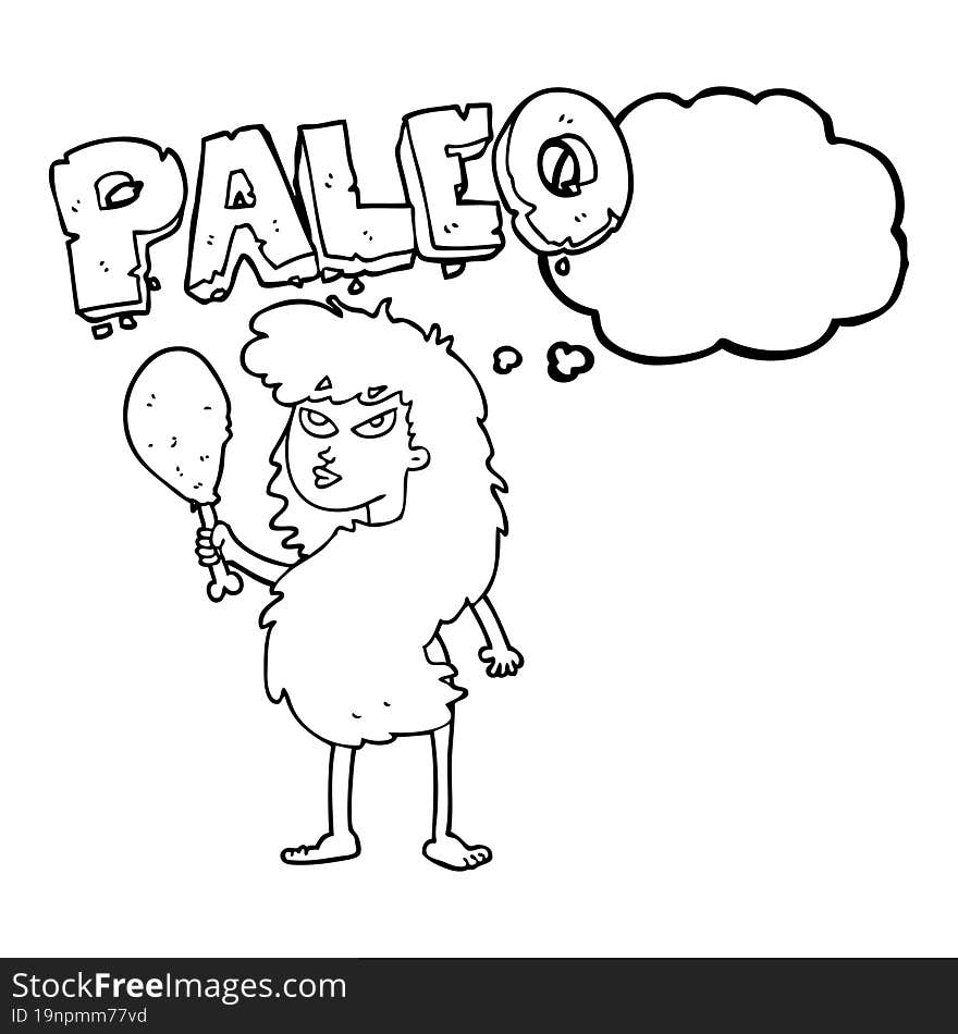 freehand drawn thought bubble cartoon woman on paleo diet