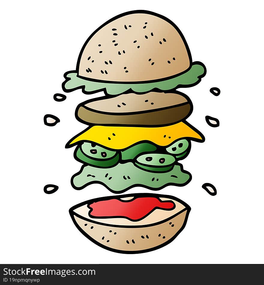 cartoon doodle huge burger