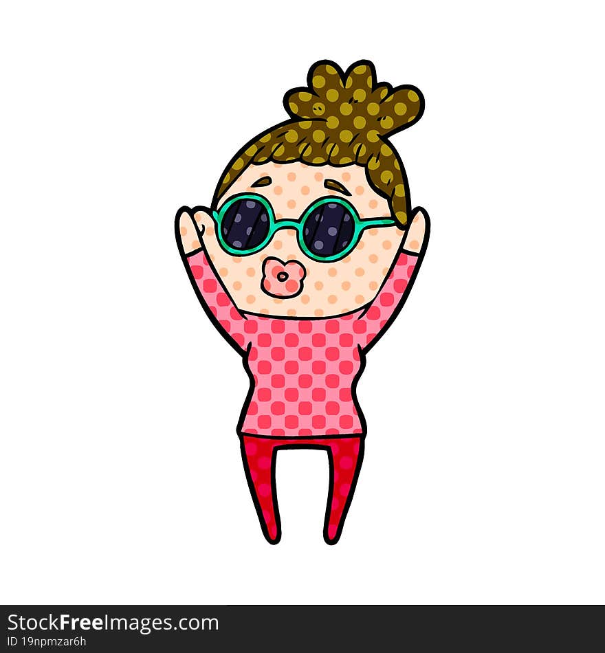 cartoon woman wearing sunglasses. cartoon woman wearing sunglasses