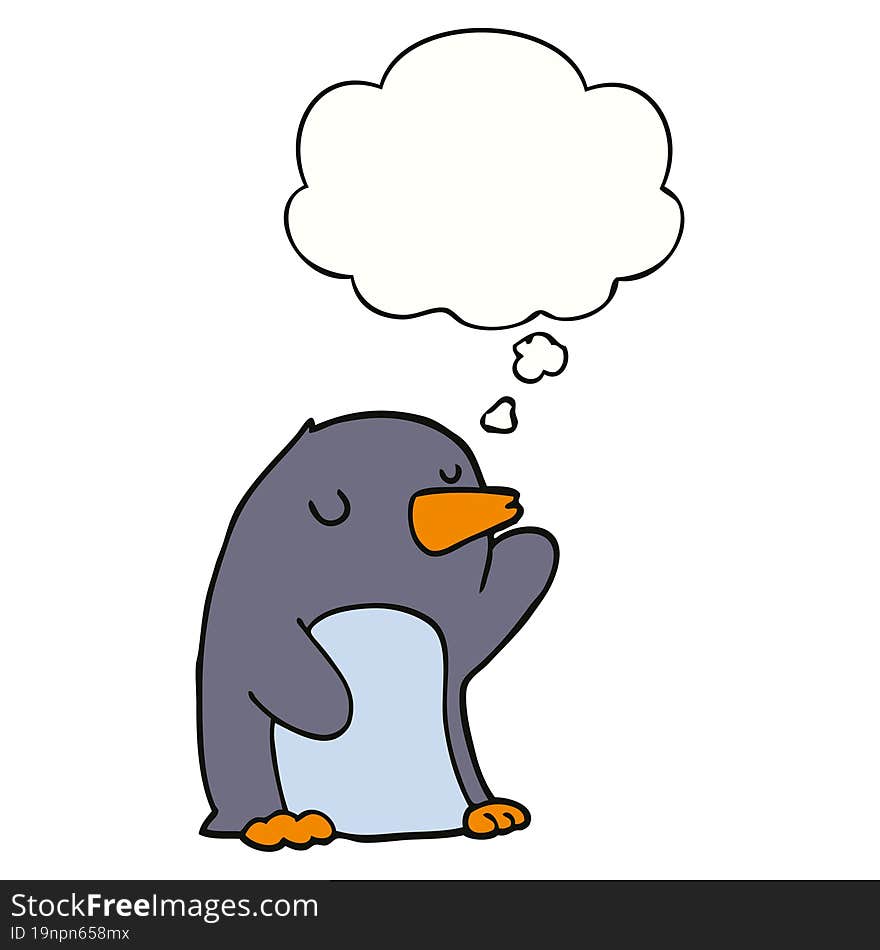 cartoon penguin with thought bubble. cartoon penguin with thought bubble