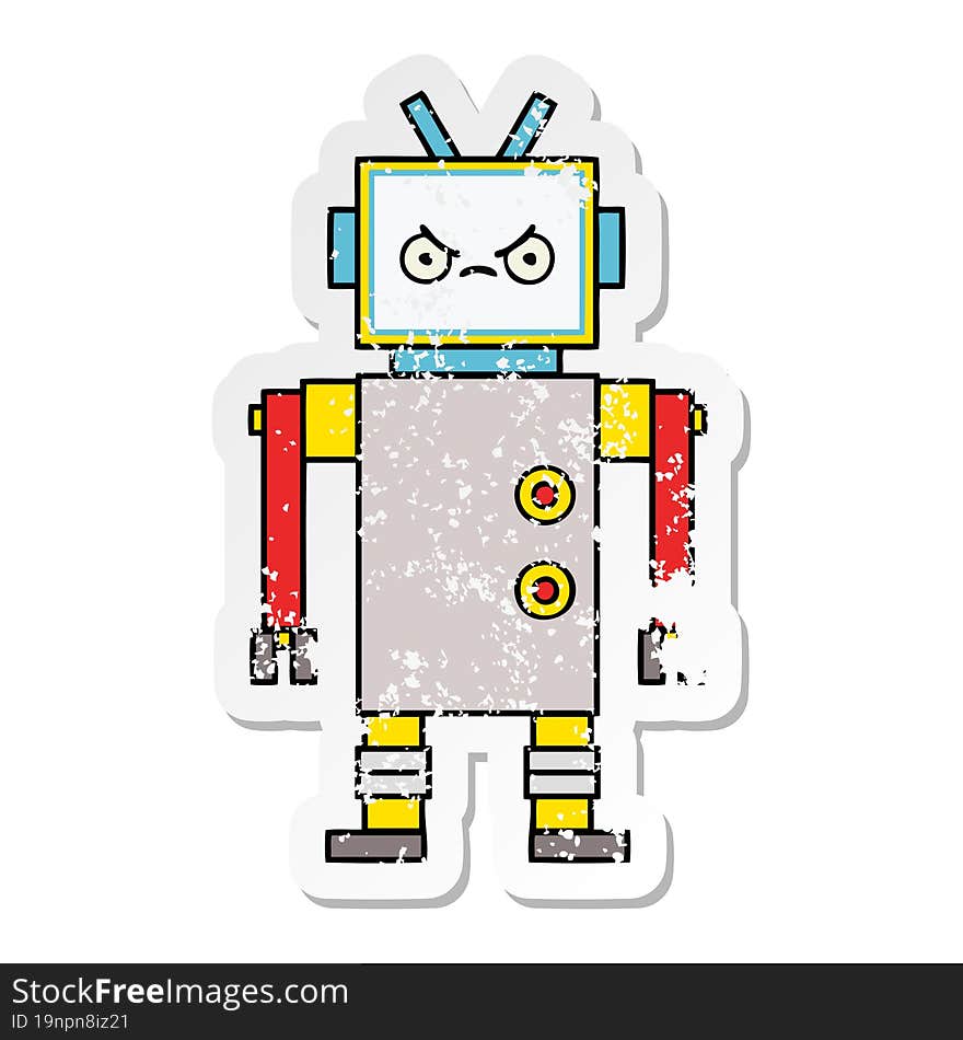 Distressed Sticker Of A Cute Cartoon Robot