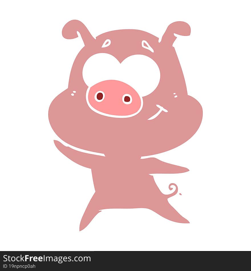 Happy Flat Color Style Cartoon Pig