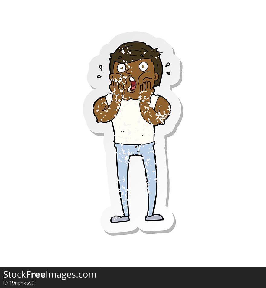 retro distressed sticker of a cartoon gasping man