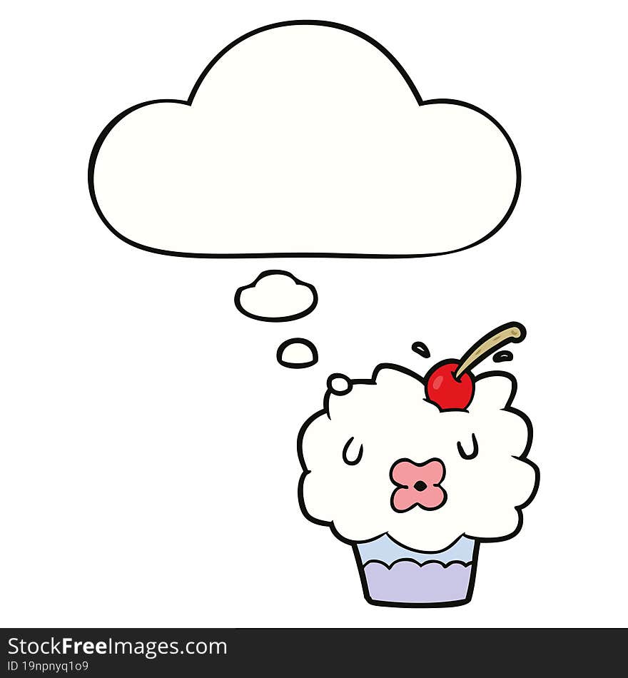 cartoon cupcake with thought bubble. cartoon cupcake with thought bubble