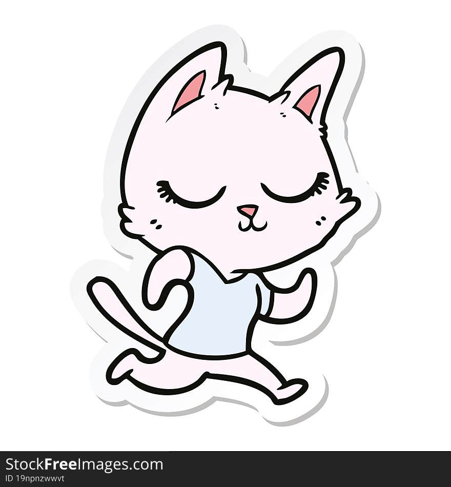 sticker of a calm cartoon cat running