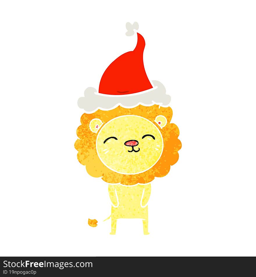 retro cartoon of a lion wearing santa hat