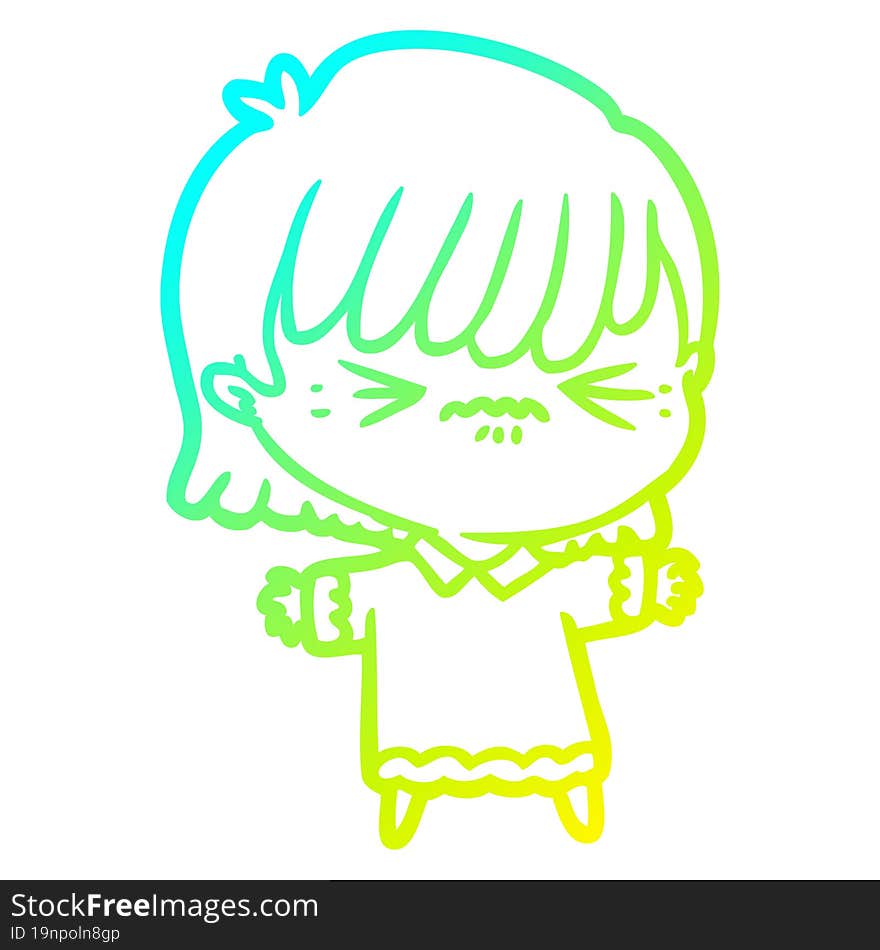 cold gradient line drawing annoyed cartoon girl