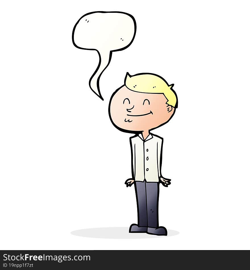 cartoon smiling man with speech bubble