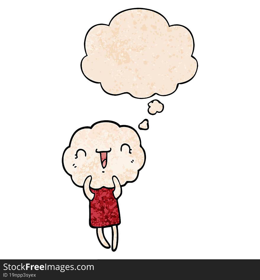 cute cartoon cloud head creature and thought bubble in grunge texture pattern style