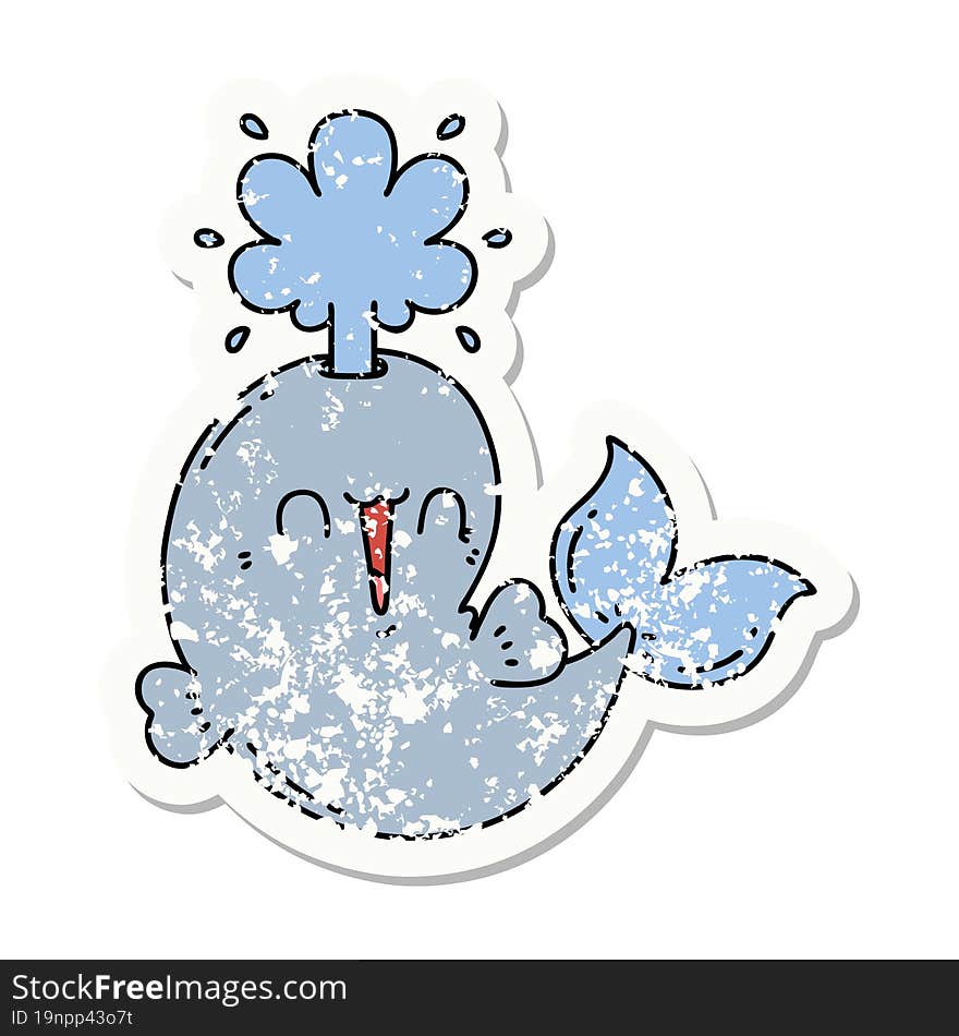 grunge sticker of tattoo style happy squirting whale character