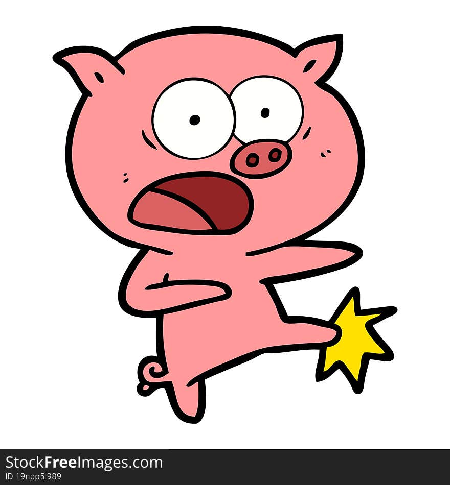 cartoon pig shouting and kicking. cartoon pig shouting and kicking