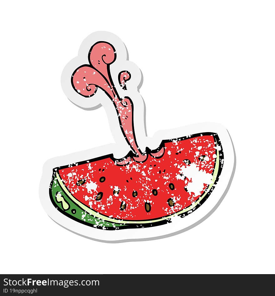 retro distressed sticker of a cartoon squirting watermelon