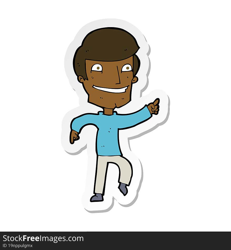 Sticker Of A Cartoon Happy Man Pointing