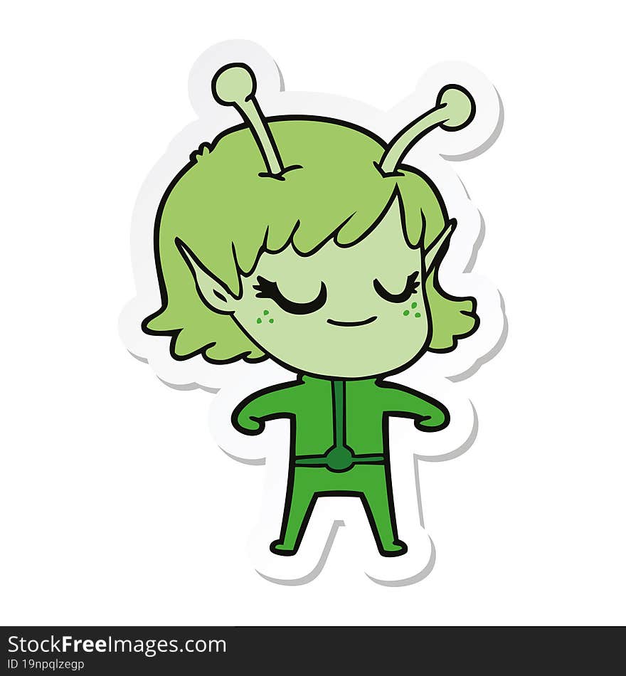 sticker of a smiling alien girl cartoon