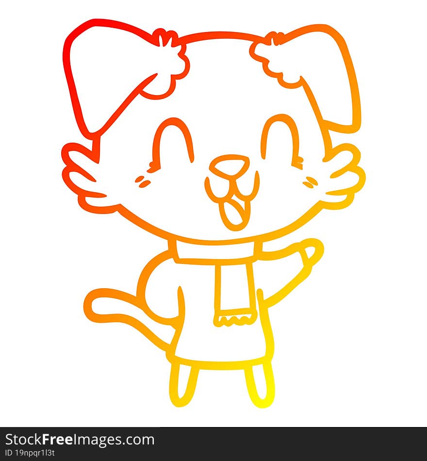 warm gradient line drawing laughing cartoon dog