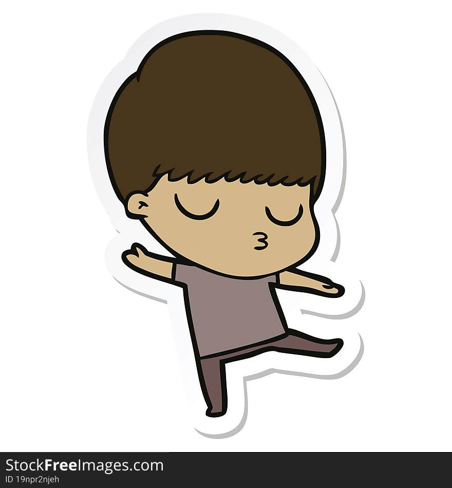 sticker of a cartoon calm boy