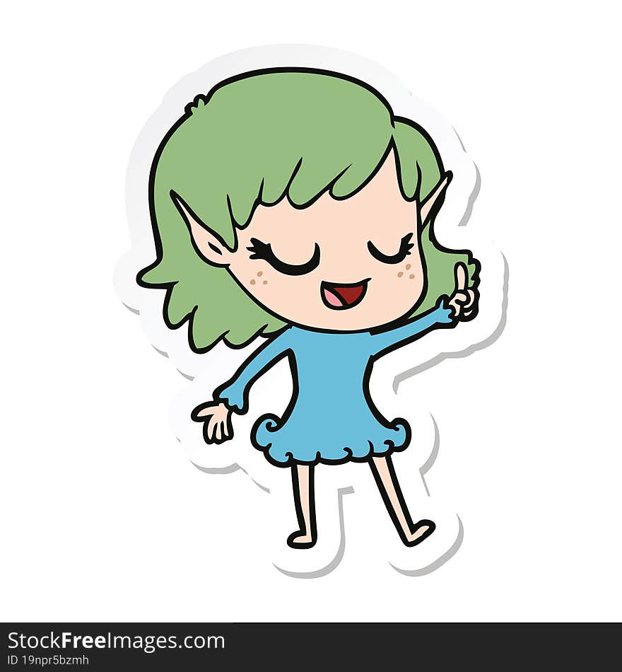 sticker of a happy cartoon elf girl