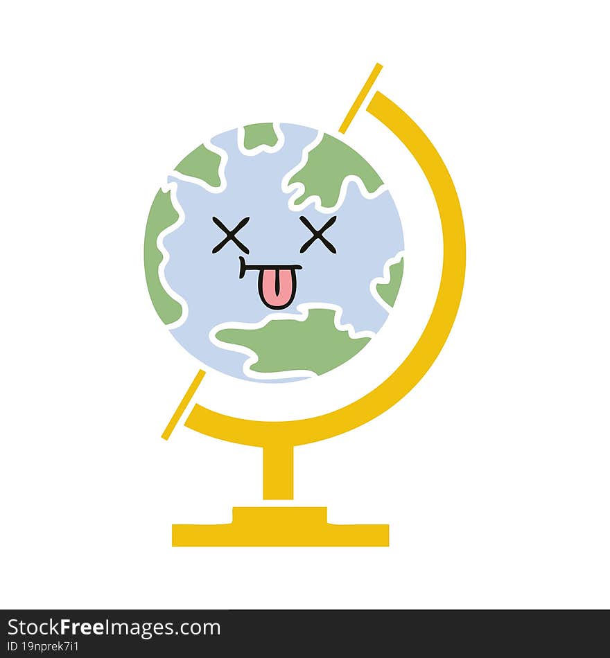 flat color retro cartoon globe of the world