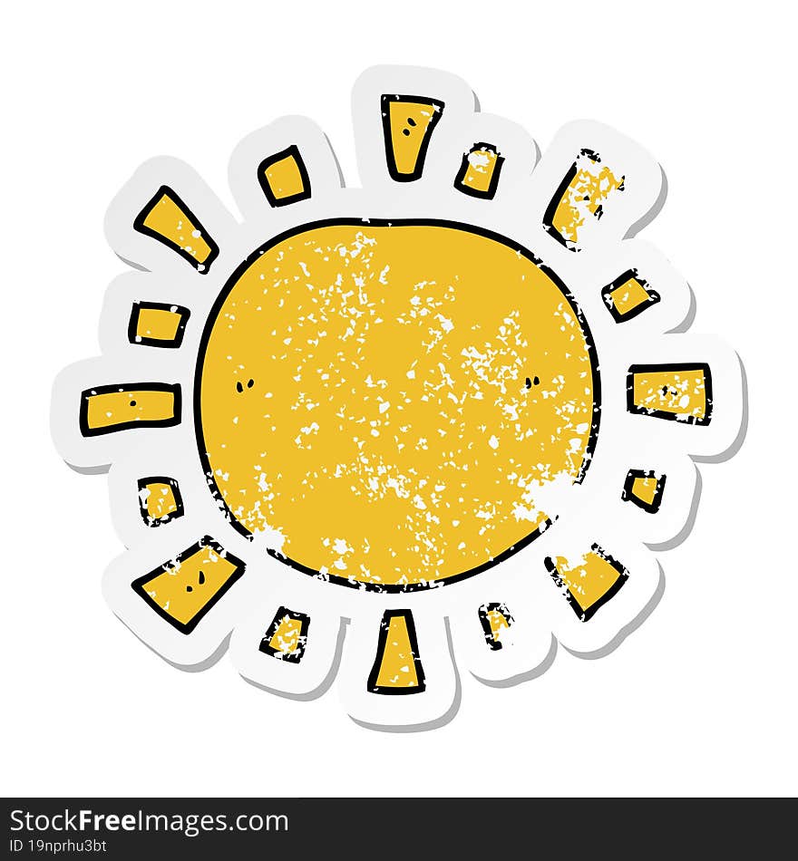 distressed sticker of a cartoon sun